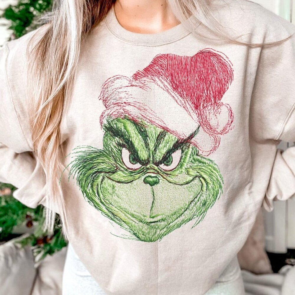 Grinch Christmas Funny Sketch Holiday Cozy Fan Sweatshirt